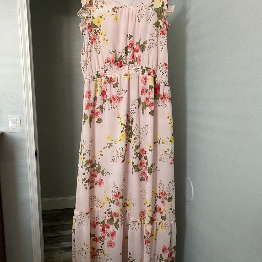 Ruffle cap sleeve woven Maternity dress - Isabel Maternity Light Pink Floral XXL